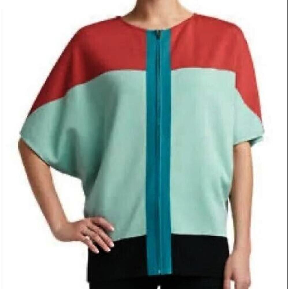 A8 Auth ST JOHN Milano Knit Colorblock Batwing Zip Up Cardigan Sweater Sz M $350